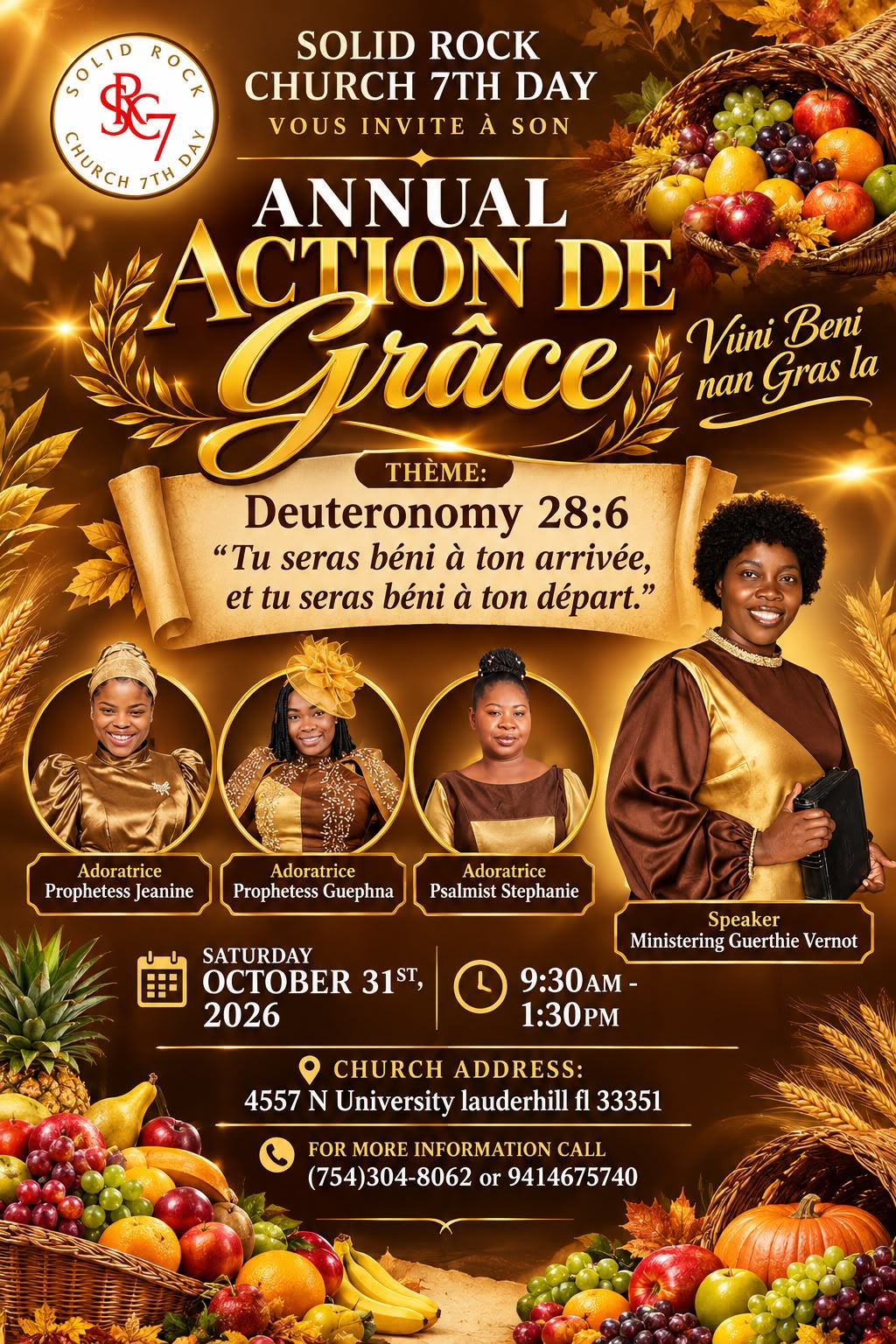 Annual Action de Grâce flyer — October 31, 2026, 9:30 AM–1:30 PM